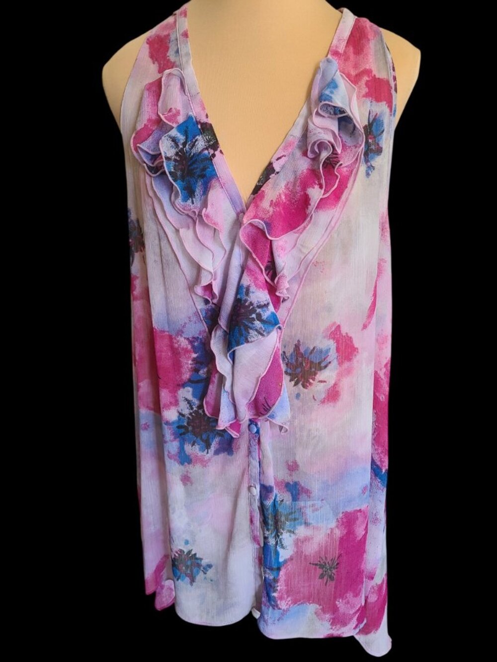 Signature Larry Levine Top Womens XL Floral Multicolor Boho Floral Sleeveless